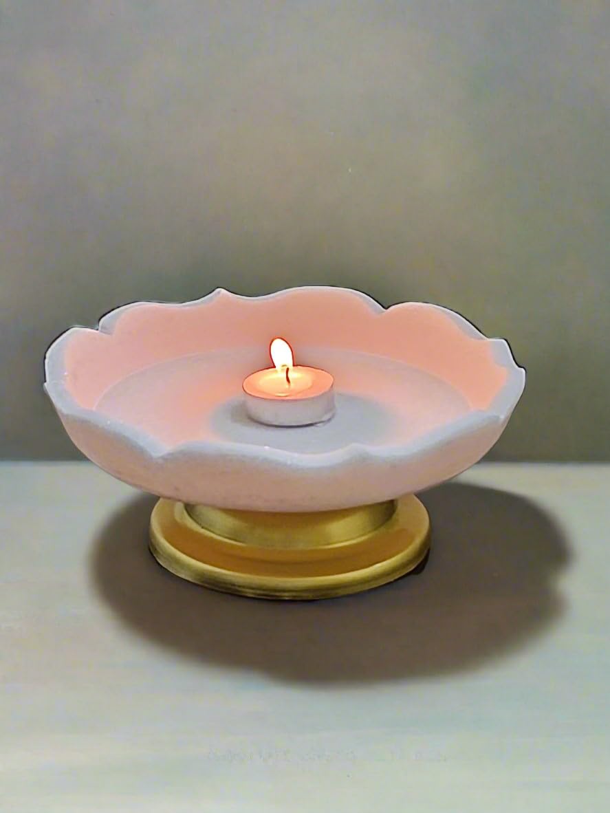 white marble fruit bowl/snacks platter/home décor urli bowl with golden metal stand